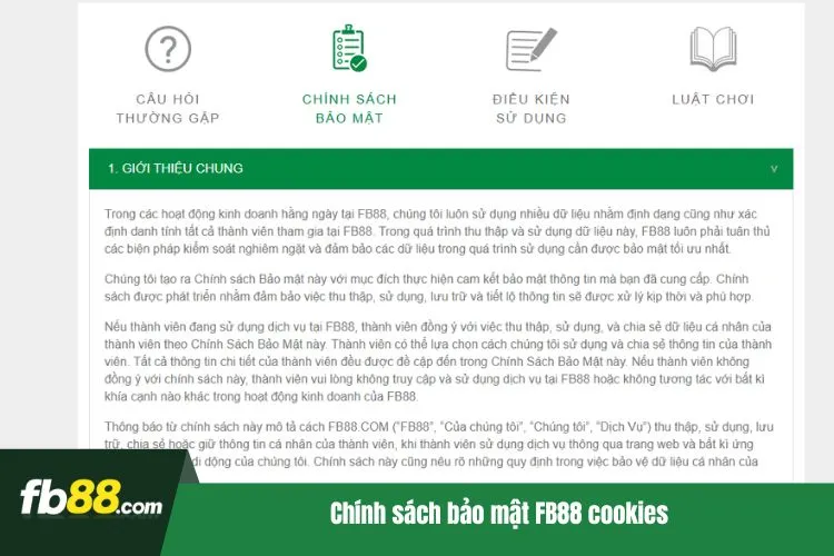 Chính sách bảo mật FB88 cookies