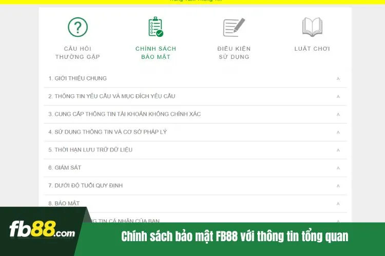 Chính sách bảo mật FB88 với thông tin tổng quan
