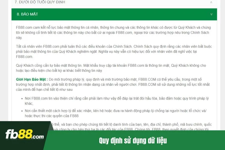 Quy định sử dụng dữ liệu
